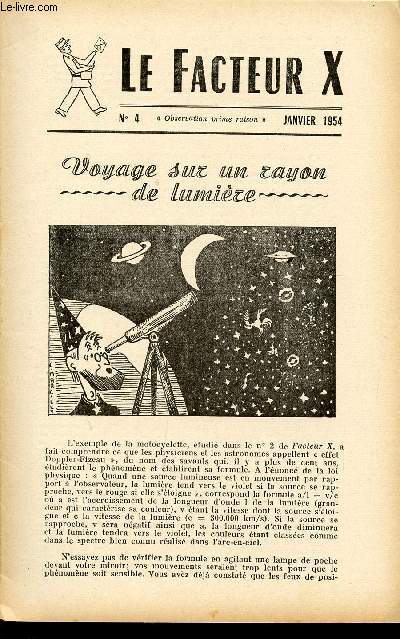 LE FACTEUR X / N°4 - JANVIER 1954 / VOYAGE SUR UN RAYON DE LUMIERE.