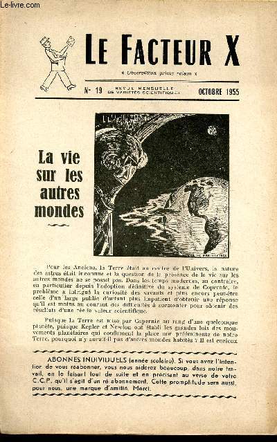 LE FACTEUR X / N° 19 - OCTOBRE 1955 / LA VIE SUR LES AUTRES MONDES ...