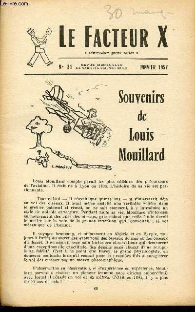 LE FACTEUR X / N° 31 - JANVIER 1957 / SOUVENIRS DE LOUIS MOUILLARD ...