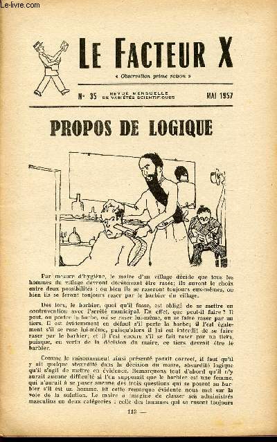 LE FACTEUR X / N 35 - MAI 1957 / PROPOS LOGIQUE ...