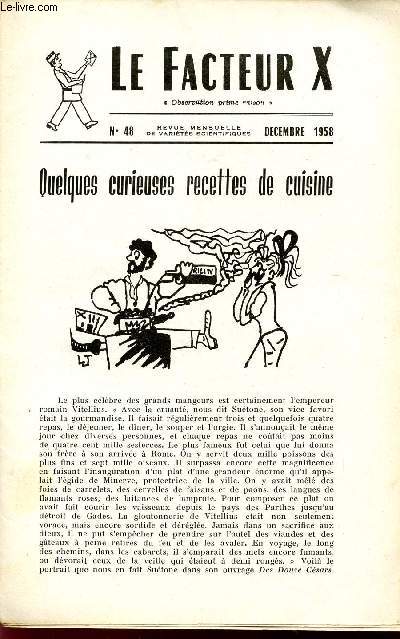 LE FACTEUR X / N 48 - DECEMBRE 1958 / QUELQUES CURIEUSES RECETTES DE CUISINE ...