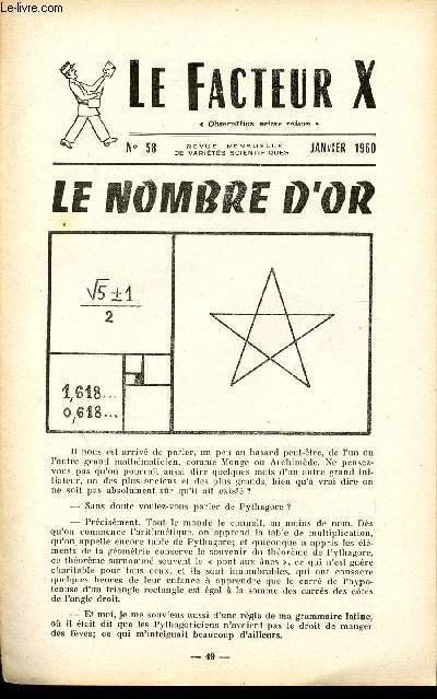 LE FACTEUR X / N 58 - JANVIER 1960 / LE NOMBRE D'OR ...