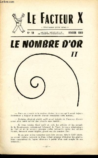 LE FACTEUR X / N° 59 - FEVRIER 1960 / LE NOMBRE D'OR II ...