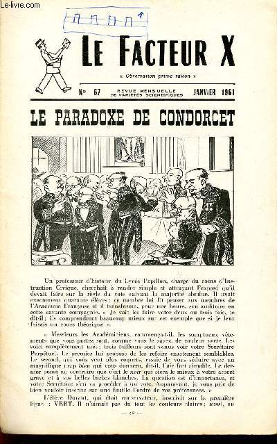 LE FACTEUR X / N° 67 - JANVIER 1961 / LA PARADOXE DE CONDORCET ...