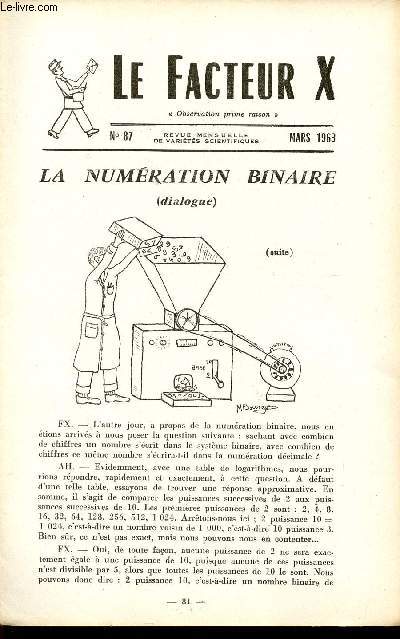 LE FACTEUR X / N 87 - MARS 1963 / LA NUMERATION BINAIRE (SUITE) - DIALOGUE ...