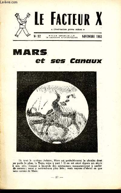 LE FACTEUR X / N 92 - NOVEMBRE 1963 / MARS ET SES CANAUX ...