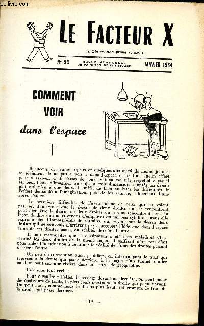 LE FACTEUR X / N 94 - JANVIER 1964 / COMMENT VOIR DANS L'ESPACE I ...