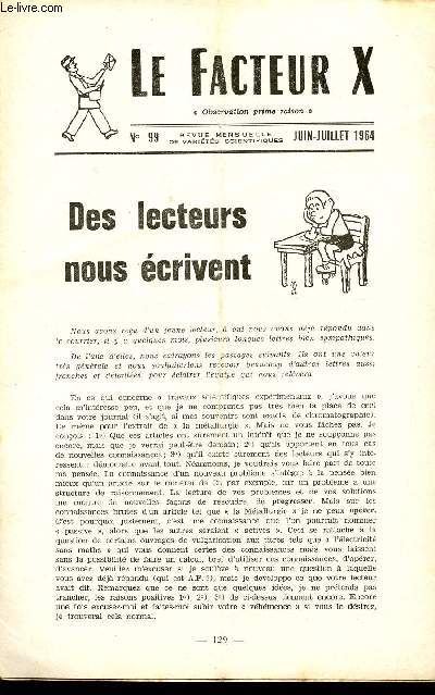 LE FACTEUR X / N 99 - JUIN - JUILLET 1964 / DES LECTEURS NOUS ECRIVENT ...