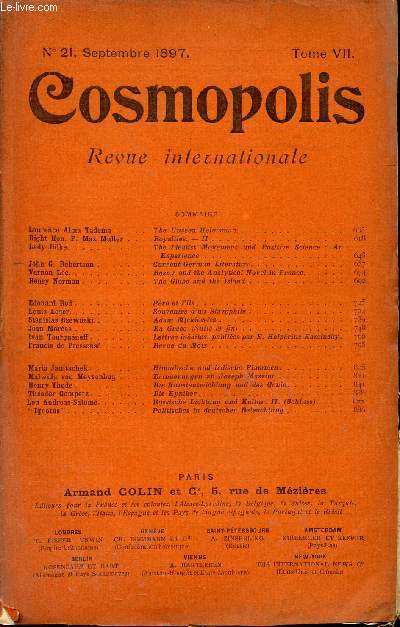 COSMOPOLIS / N 21 - SEPTEMBRE 1897 - TOME VII.