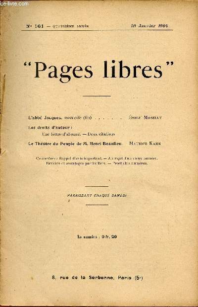 PAGES LIBRES / N161 - QUATRIEME ANNEE / 30 JANVIER 1904.