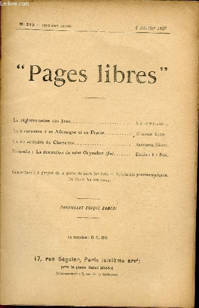 PAGES LIBRES / N319 - SEPTIEME ANNEE / 9 FEVRIER 1907.