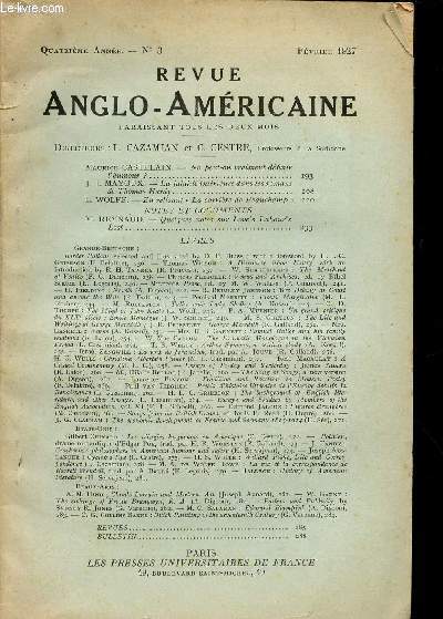 REVUE ANGLO-AMERICAINE / QUATRIEME ANNEE - N3 / FEVRIER 1927.