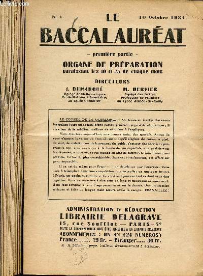 LE BACCALAUREAT / ANNEE 1931 / 19 NUMEROS DU N1 AU 20 (MANQUE N7) / PREMIERE ANNEE.