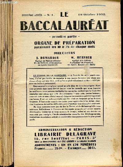 LE BACCALAUREAT / ANNEE 1932 / 22 NUMEROS DU N1 AU 22 / DEUXIEME ANNEE.