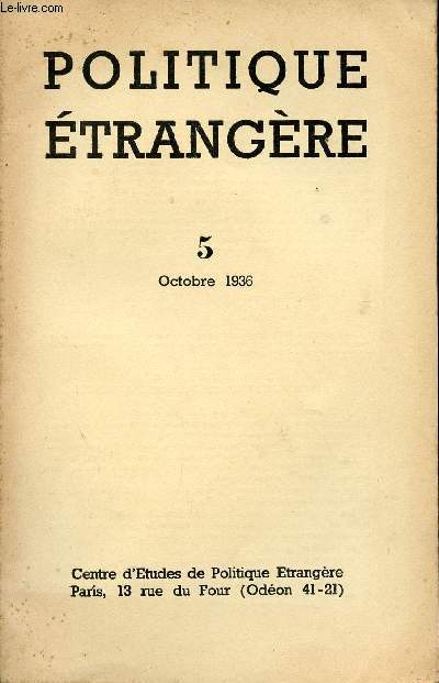 POLITIQUE ETRANGERE / VOLUME 5 - OCTOBRE 1936.