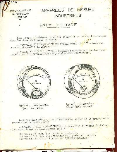 APPAREILS DE MESURE INDUSTRIELS / NOTICE ET TARIF.