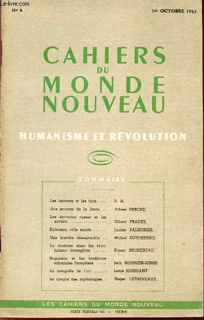CAHIERS DU MONDE NOUVEAU / HUMANISME ET REVOLUTION / N 4 - 1er OCTOBRE 1943.