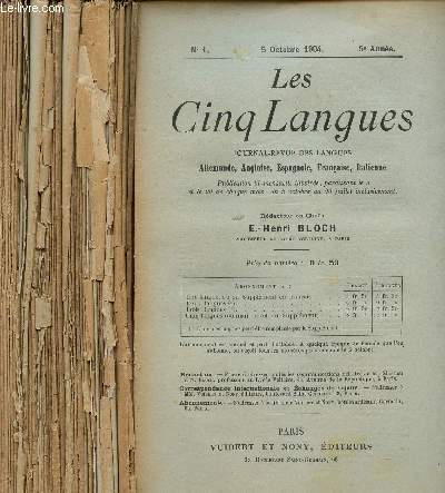 LES CINQ LANGUES / JOURNAL-REVUE DES LANGUES ANGLAISE, ALLEMANDE, ESPAGNOLE, ITALIENNE ET FRANCAISE / LOT DE 36 REVUES DE 1903  1906.