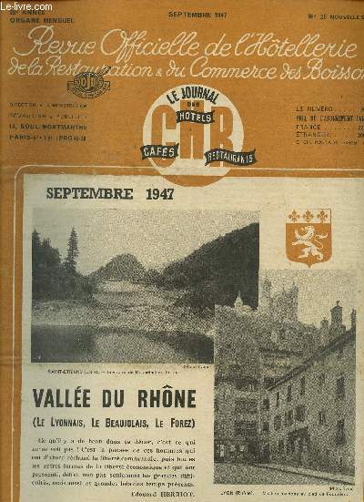 REVUE OFFICELLE DE L'HOTELLERIE DE LA RESTAURATION ET DU COMMERCE DES BOISSONS / 38 ANNEE / SEPTEMBRE 1947 / N26.