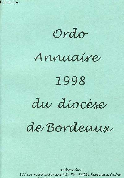 ORDO ANNUAIRE 1998 DU DIOCESE DE BORDEAUX.