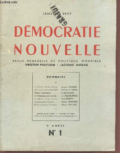 DEMOCRATIE NOUVELLE / 9 ANNEE - N1 - JANVIER 1955.