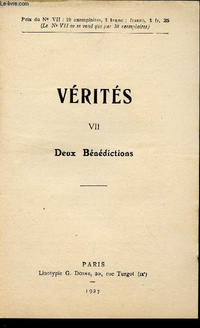 VERITES / VII - DEUX BENEDICTIONS.