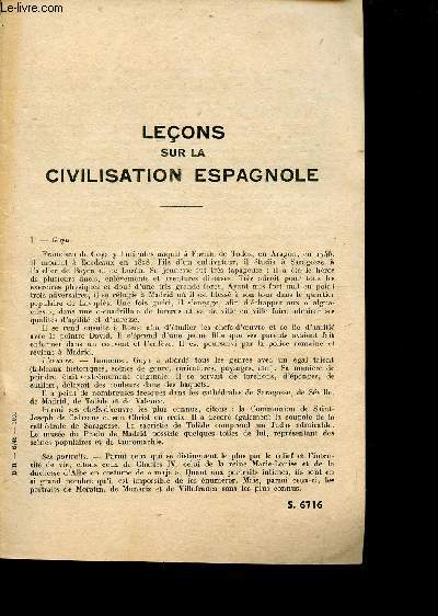 LECONS SUR LA CIVILISATION ESPAGNOLE