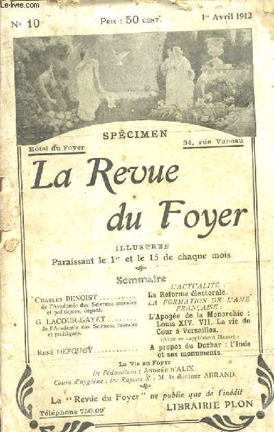LA REVUE DU FOYER / SPECIMEN / N10 - 1er AVRIL 1912.