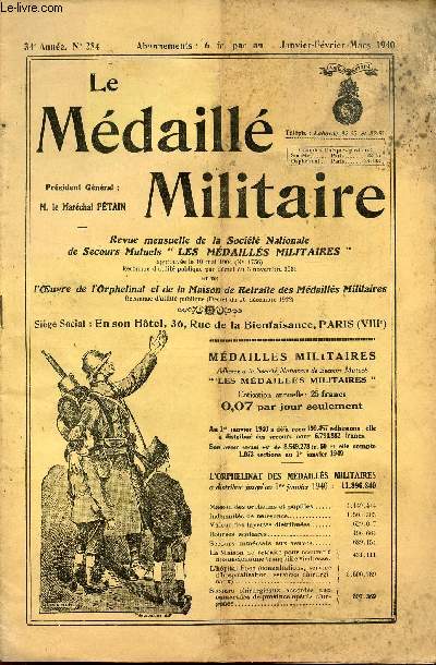 LE MEDAILLE MILITAIRE / 34 ANNEE - 1940 - INCOMPLET ( FASCICULE1).