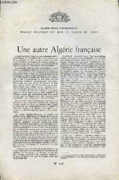 LETTRE N 108 - UNE AUTRE ALGERIE FRANCAISE - 9 AVRIL 1958.