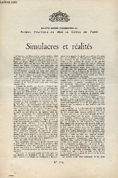 LETTRE N 114 / SIMULACRES ET REALITES - 19 NOVEMBRE 1958.