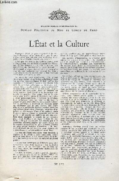LETTRE N 122 / L'ETAT ET LA CULTURE / 22 JUILLET 1959.