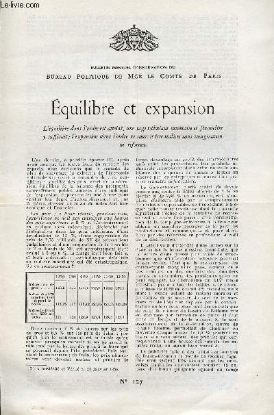 LETTRE N 127 / EQUILIBRE ET EXPANSION / 20 JANVIER 1960.