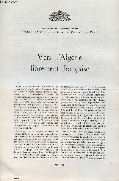 LETTRE N 128 / VERS L'ALGERIE LIVREMENT FRANCAISE / 17 FEVRIER 1960.