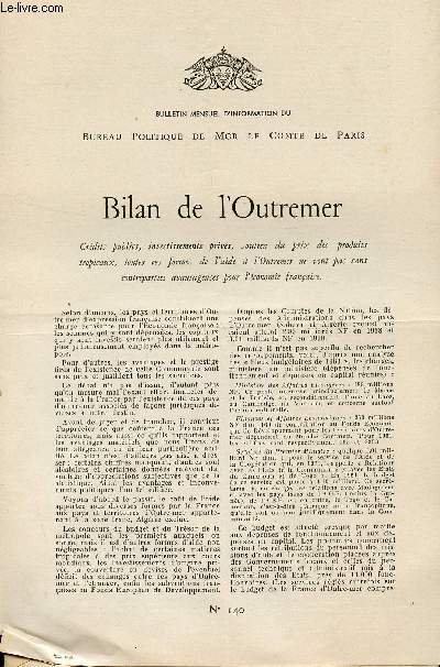 LETTRE N 140 / BILAN DE L'OUTRE-MER / 22 MARS 1961.