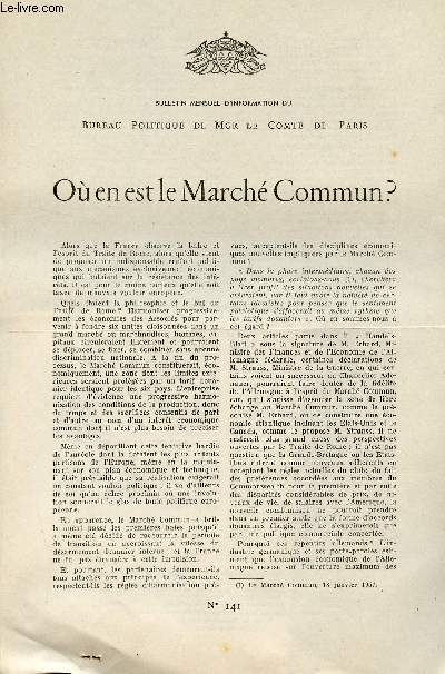 LETTRE N 141 / OU EN EST LE MARCHE COMMUN? / 19 AVRIL 1961.