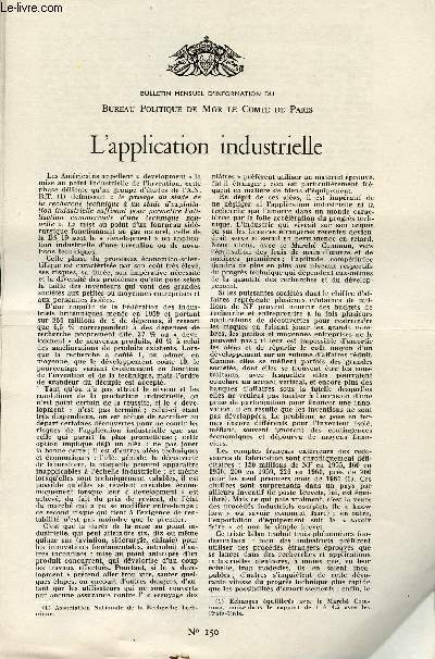 LETTRE N 150 / L'APPLICATION INDUSTRIELLE / 21 FEVRIER 1962.