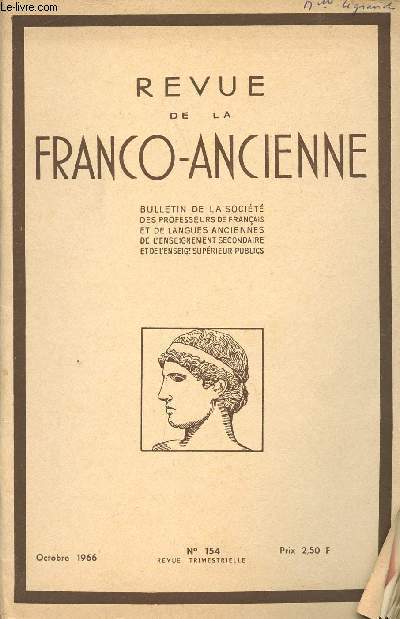 REVUE DE LA FRANCO-ANCIENNE / N154 - OCTOBRE 1966.