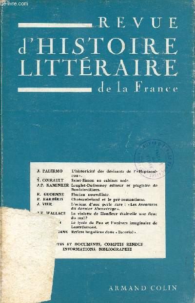 REVUE D'HISTOIRE LITTERAIRE DE LA FRANCE / 69 ANNEE - N2 - MARS-AVRIL 1969 / L'HISTORICITE DES DEVISANTS DE L'HEPTAMERON