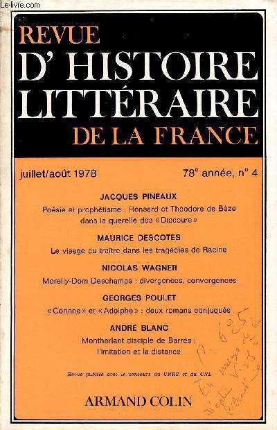 REVUE D'HISTOIRE LITTERAIRE DE LA FRANCE / 85 ANNEE - N4 - JUILLET-AOUT 1978 / RONSARD ET THEODOR DE BEZE DANS LA QUERELLE DES 