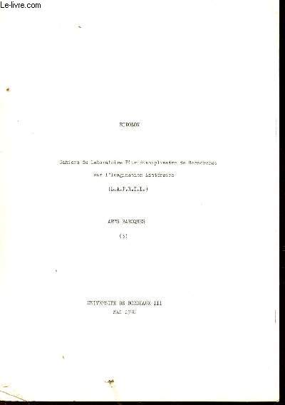 EIDOLON / CAHIERS DU LABORATOIRE PLURIDISCIPLINAIRE DE RECHERCHES SUR L'IMAGINATION LITTERAIRE / MAI 1978 - N3 / ARTS BAROQUES.