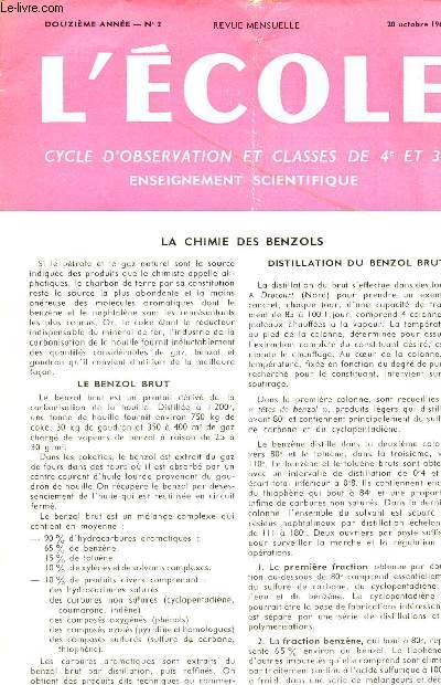 L'ECOLE - REVUE MENSUELLE / 12 ANNEE - N2 - 20 OCTOBRE 1961 / CYCLE D'OBSERVATION ET CLASSES DE 4 ET 3 - ENSEIGNEMENT SCIENTIFIQUE.