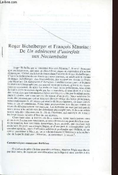 ROGER BICHELBERGER ET FRANCOIS MAURIAC : DE 
