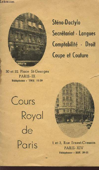 COURS ROYAL DE PARIS / PLAQUETTE / STENO-DACTYLO - SECRETARIAT-LANGUES - COMPTABILITE-DROIT - COUPET COUTURE.