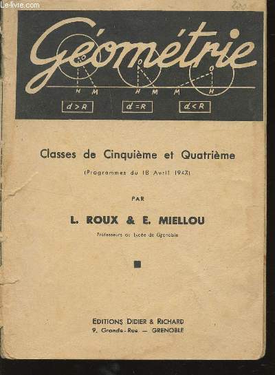 ARITHMETIQUE - CLASSES DE CINQUIEME ET QUATRIEME - PROGRAMME DU 18 AVRIL 1947.