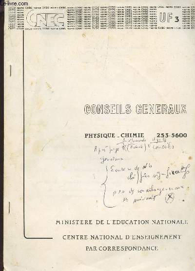 CONSEILS GENERAUX - PHYSIQUE CHIMIE.