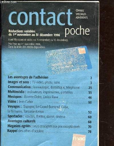FNAC - CONTACT POCHE - NOVEMBRE 1996.
