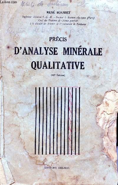 PRECIS D'ANALYSE MINERALE QUALITATIVE / 12 EDITION.