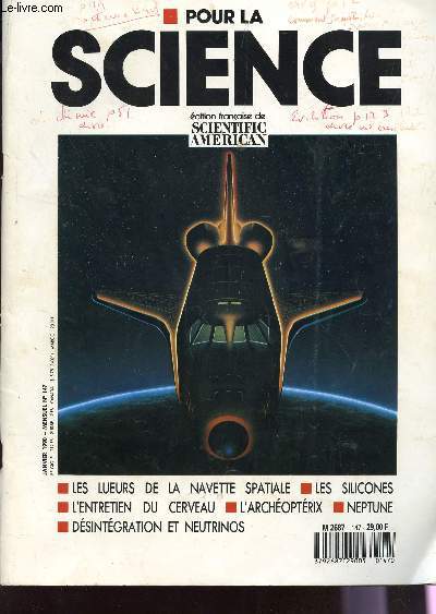 POUR LA SCIENCE - N147 - JANVIER 1990 / LES LUEURS DE LA NAVETTE SPACIALE - LES SILICONES - L'ENTRETIEN DU CERVEAU - L'ARCHEOPTERIX - NEPTUNE - DESINTEGRATION ET NEURIMOS...
