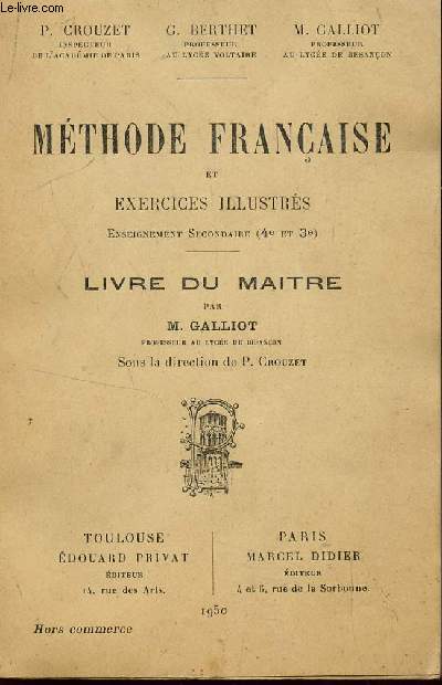 METHODE FRANCAISE ET EXERCICES ILLUSTRES / LIVRE DU MAITRE / ENSEIGNEMENT SECONDAIRE (4 ET 3).